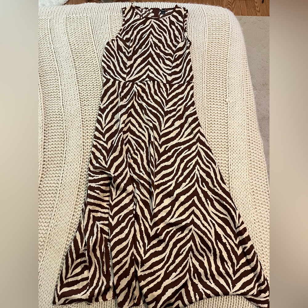 Brown and White Zebra Print Dress